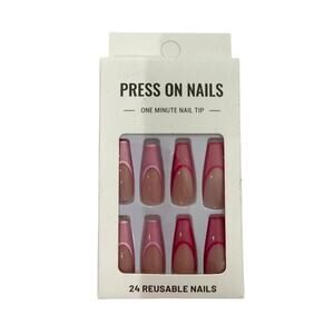 Long Coffin Pink French Tip Press On Nails​​